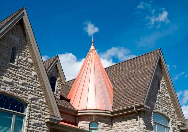 Roof pinnacle covered in cooper