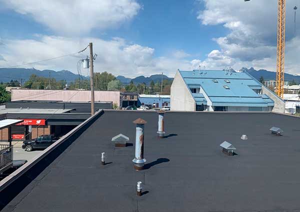 Flat black asphalt commerical roof